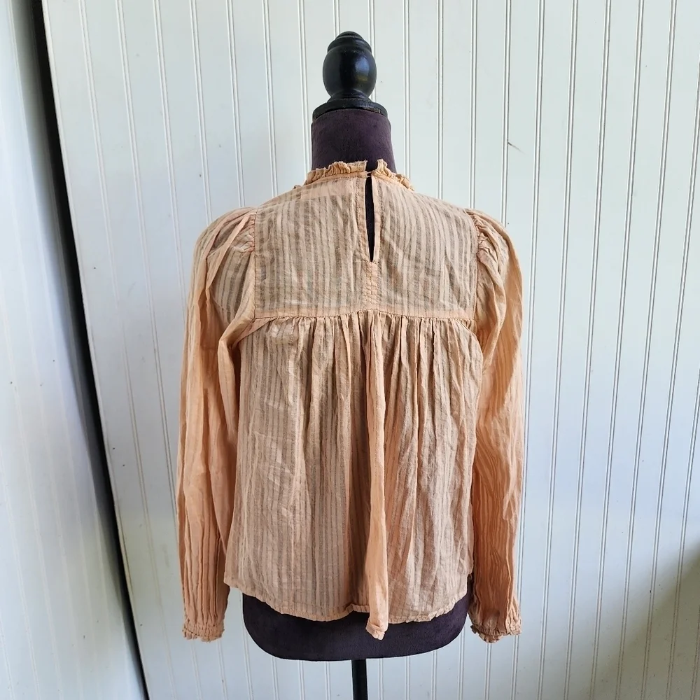 Zara Girls Long Sleeve Textured Top Babydoll Blouse Cream Blush Pink Sz 13-14